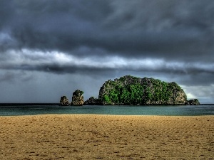 clouds, Island, sea, Beaches