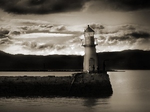 sea, clouds, Lighthouses