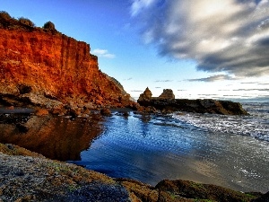 sea, clouds, rocks