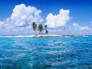 clouds, Sky, sea, Islet