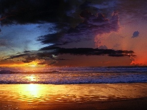 clouds, Waves, sea, Beaches