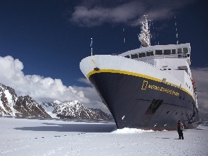 clouds, Mountains, Ship, sea