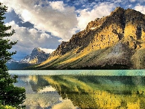 clouds, lake, beatyfull, spruce, Mountains