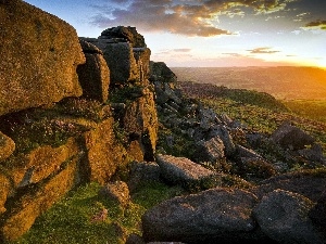 clouds, Sky, Stones, Moss