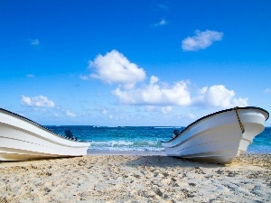 clouds, sea, Boats, tropic, Beaches