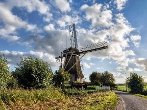 Windmill, clouds, Way
