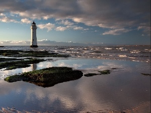 coast, sea, Lighthouse, clouds, maritime