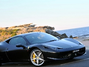 Coast, rocks, Ferrari 458