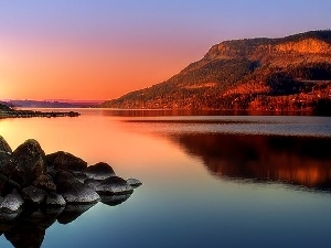 lake, Coast, Mountains