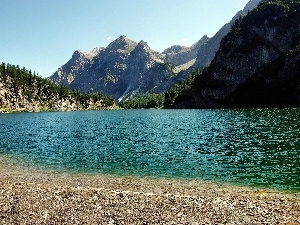 coast, lake, Mountains, woods