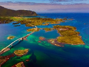 Coast, Sediments, Mountains, Islets, Ocean, bridge