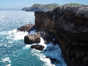 Coast, rocks, sea, Waves