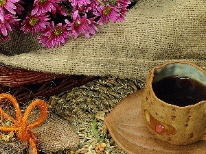 coffee, mug, purple, Chrysanthemums