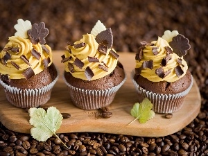 coffee, grains, Three, Tray, Muffins