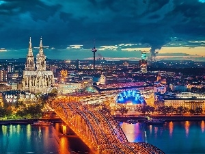 Cologne, panorama, bridge, Germany, River