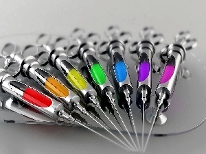 Syringes, colors, metal