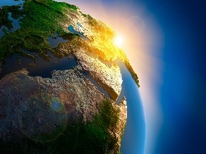 Continents, sun, land, Planet