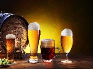 corn, beer, barrel, hop, Mugs