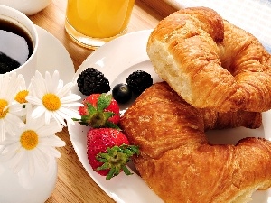 Fruits, croissants, coffee