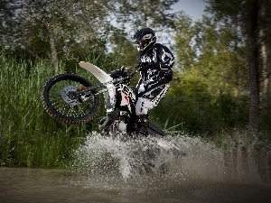 Cross, Motorcyclist, water, cane