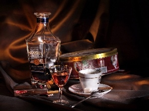cup, wine glass, cognac, cigarettes, Nakhimov