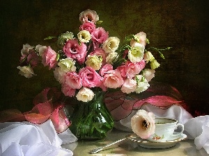 cup, Eustoma, Flowers, bouquet