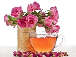 tea, cup, roses