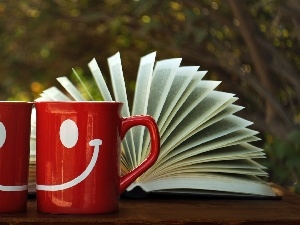 Book, cups, open