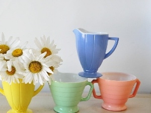 cups, color, White, daisy