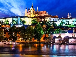 Czech Republic, Prague, illuminated, Town