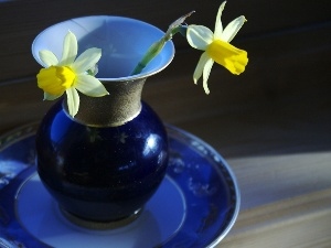 jug, Daffodils, blue