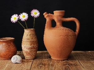 daisy, White, clay, vases