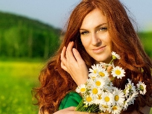 Women, daisy, redhead