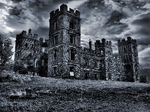 clouds, dark, Castle