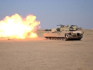 Desert, Big Fire, M1A1 Abrams, shot