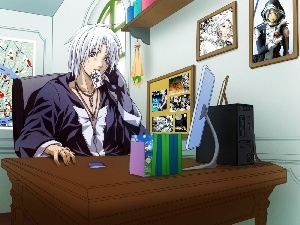 monitor, desk, D.Gray-Man, pictures, Allen Walker