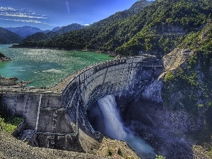 dike, People, Mountains, River