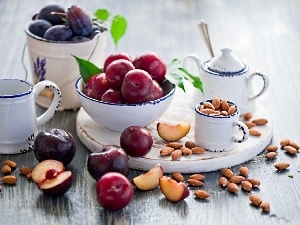 almonds, dishes, plums