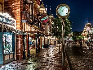 Disneyland, buildings, Town, California, Night