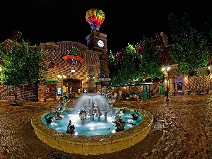 USA, Disneyland, HDR, fountain, California, Town, Night