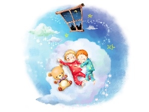 dream, Teddy Bear, Night, Kids