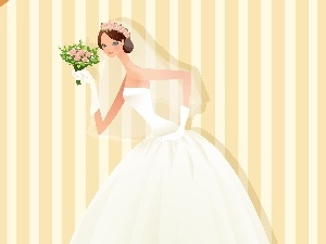 Dress, bouquet, White, lady, graphics, young