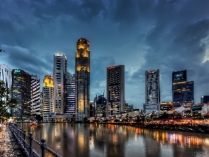 Dusk, Town, Singapur, skyscrapers
