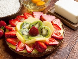 eggs, kiwi, flour, strawberries, lard, Banana