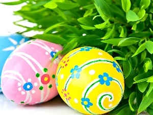 eggs, easter, green ones, leaves