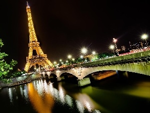 Eiffla, tower, Paris, night