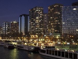 Eiffla, tower, Paris, River, night