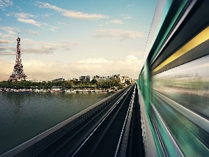 Eiffla Tower, River, Paris, Train, France