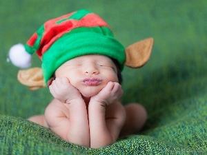 elf, Hat, Sleeping, Baby