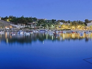 evening, boats, Coast, moored